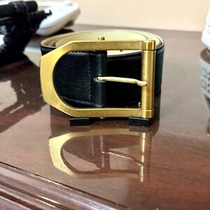 Escada Black Leather Belt Vintage Gold Logo Buckle Made in Italy Size 38